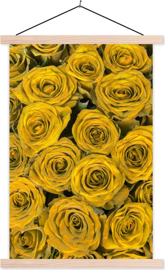 MuchoWow Textilposter Rosen - Blumenstrauß - Gelb 40x60 cm mit holzfarbenen Rahmen - Poster