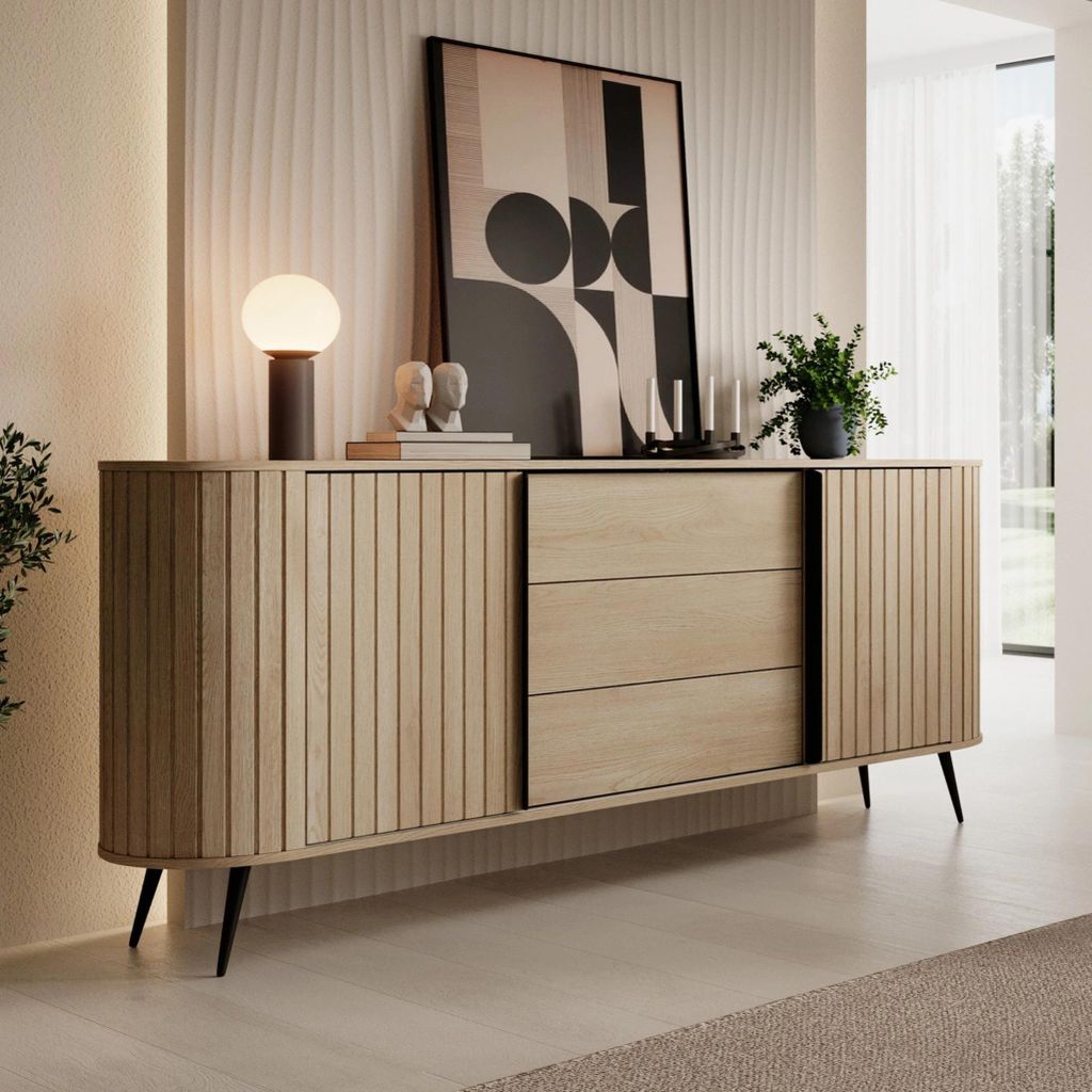 Sideboard LOVI 196 cm Eiche Cremona Riffelfront Produktbild 