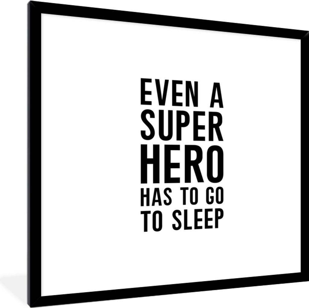 MuchoWow Gerahmtes Poster Zitate - Jungs - Auch ein Superheld muss mal schlafen - Sprichwörter - Kinder 40x40 cm - Poster mit Schwarzem Bilderra...