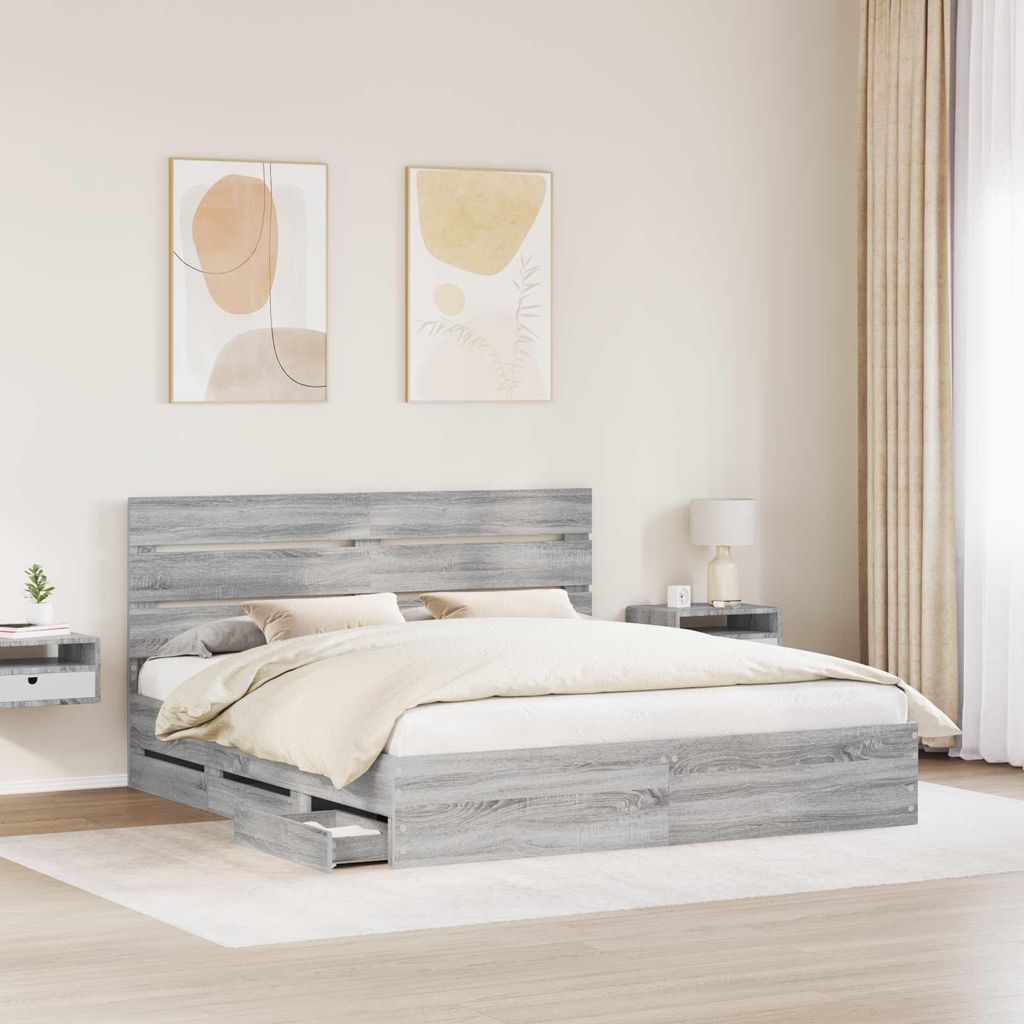 Stabli Bettrahmen Graues Sonoma 200 x 200cm Ingenieurs Holz - DE133094 - Klassische BettenJugendbett Tagesbett