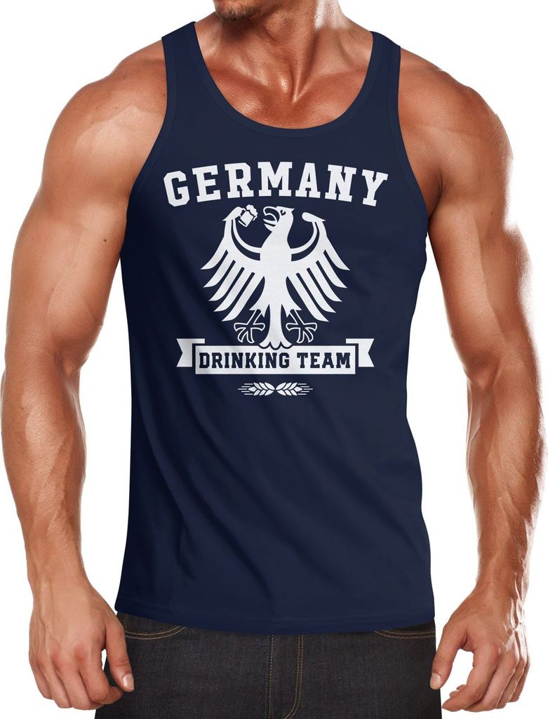 Cooles Herren Tanktop mit Lustigem WM Motiv Deutschland Germany Drinking Team Moonworks navy XXL