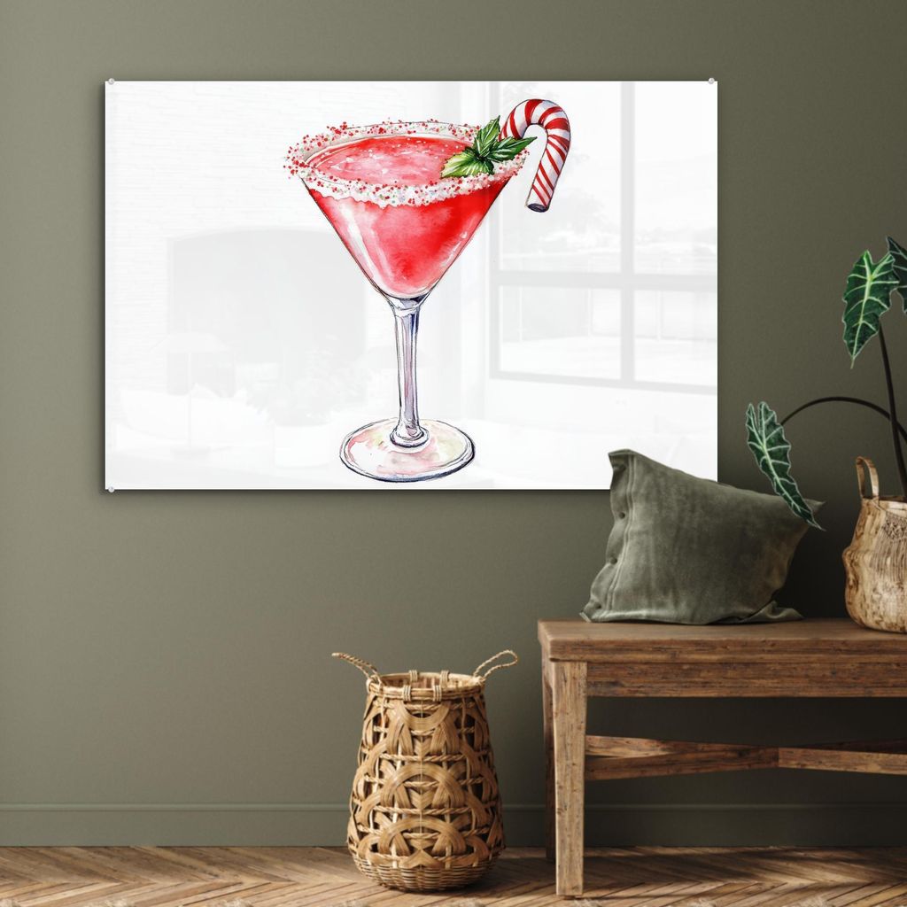 MuchoWow Glasbilder - Bilder auf Wandbild - Foto auf Glas Cocktail - Getränk - Winter - Kunst 90x60 cm Wanddekoration aus Glas - Acrylglasbild - A...