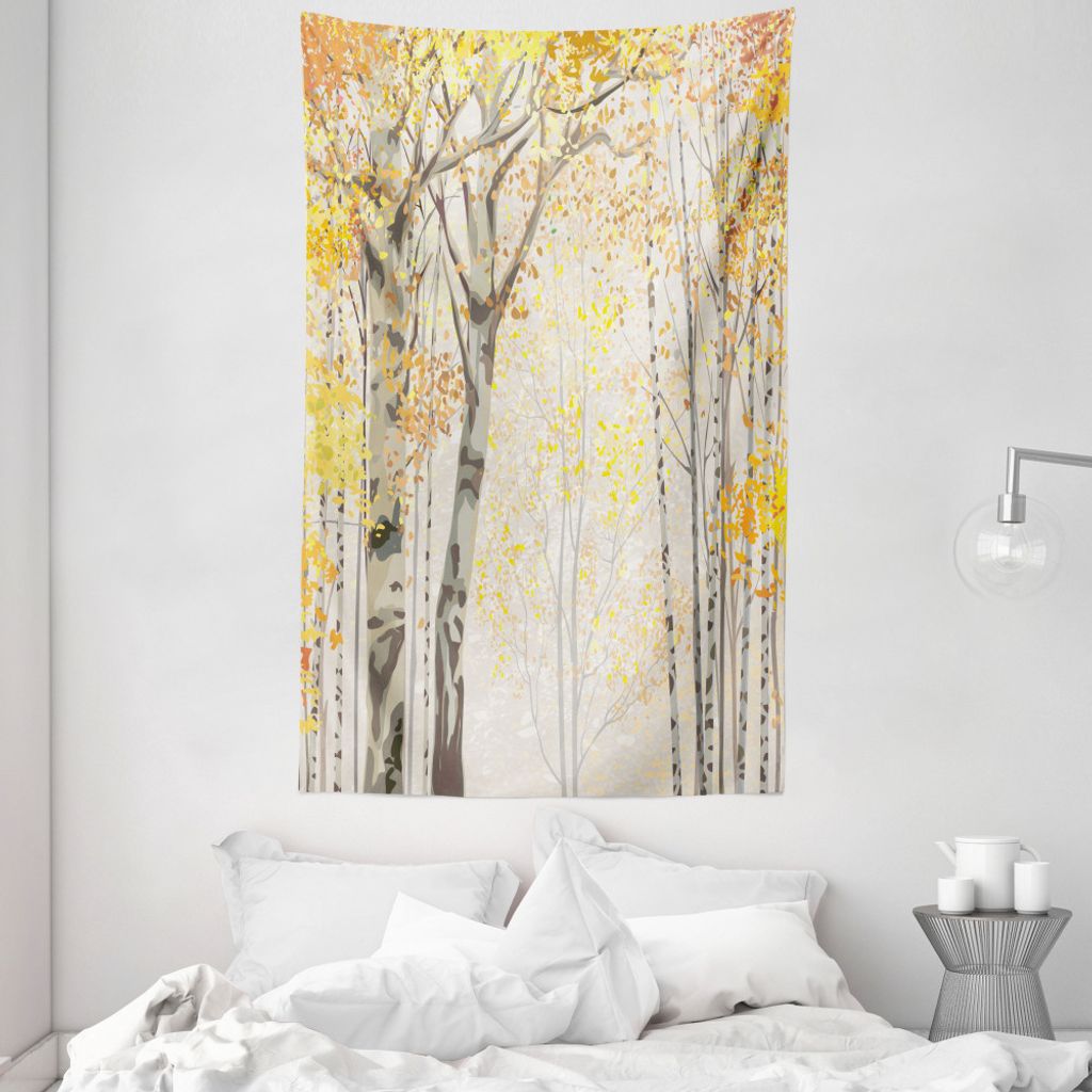 ABAKUHAUS Herbst Wandteppich und Tagesdecke, Birch Wachstum im Herbst aus Weiches Mikrofaser Stoff Waschbar ohne Verblassen Digitaldruck, 140 x 230...