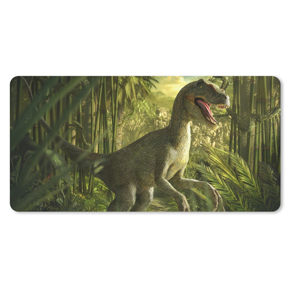 MuchoWow Mauspad Mousepad Dinosaurier - Pflanzen - Grün - Illustration - Kinder - Jungen 60x30 cm - Mousepads - Maus Mat - Pad - Mausunterlage -...