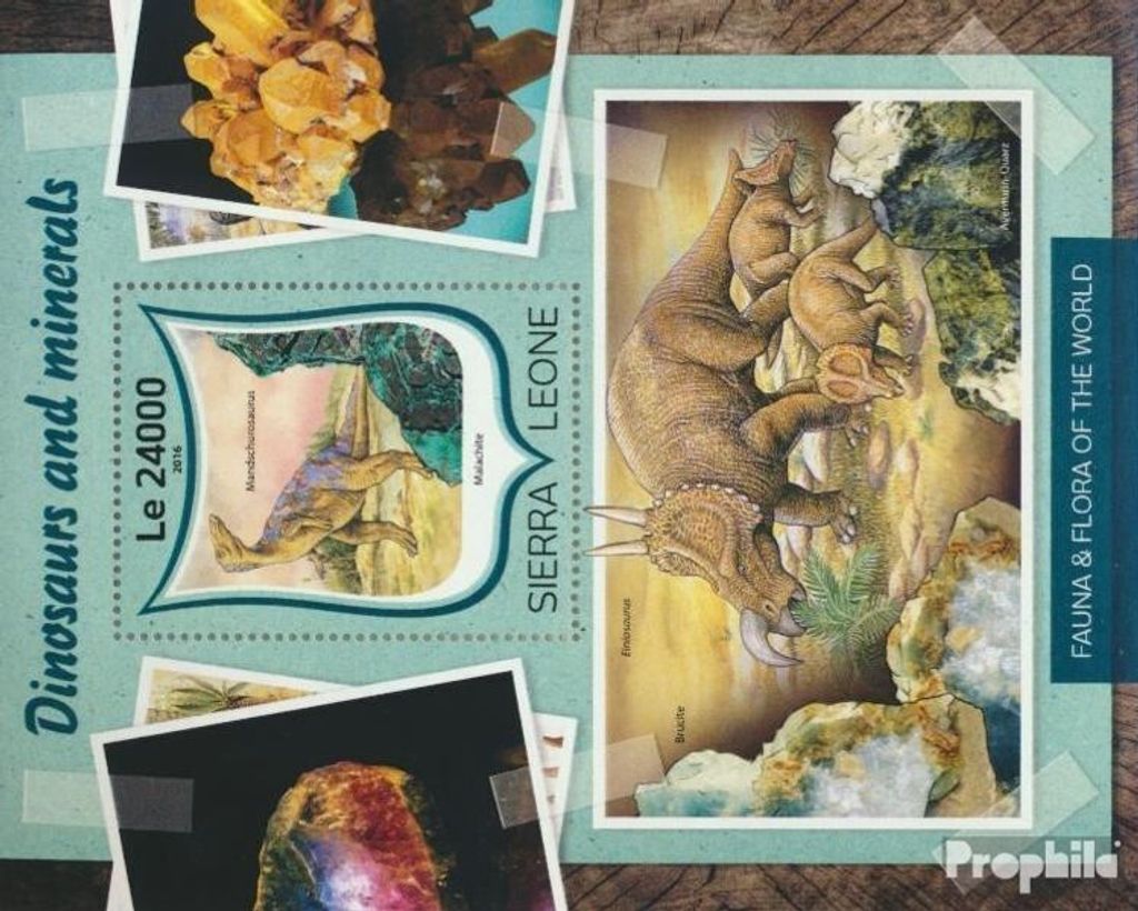 Briefmarken Sierra Leone 2016 Mi Block 1037 (kompl. Ausg.) postfrisch Dinosaurier und Mineralien