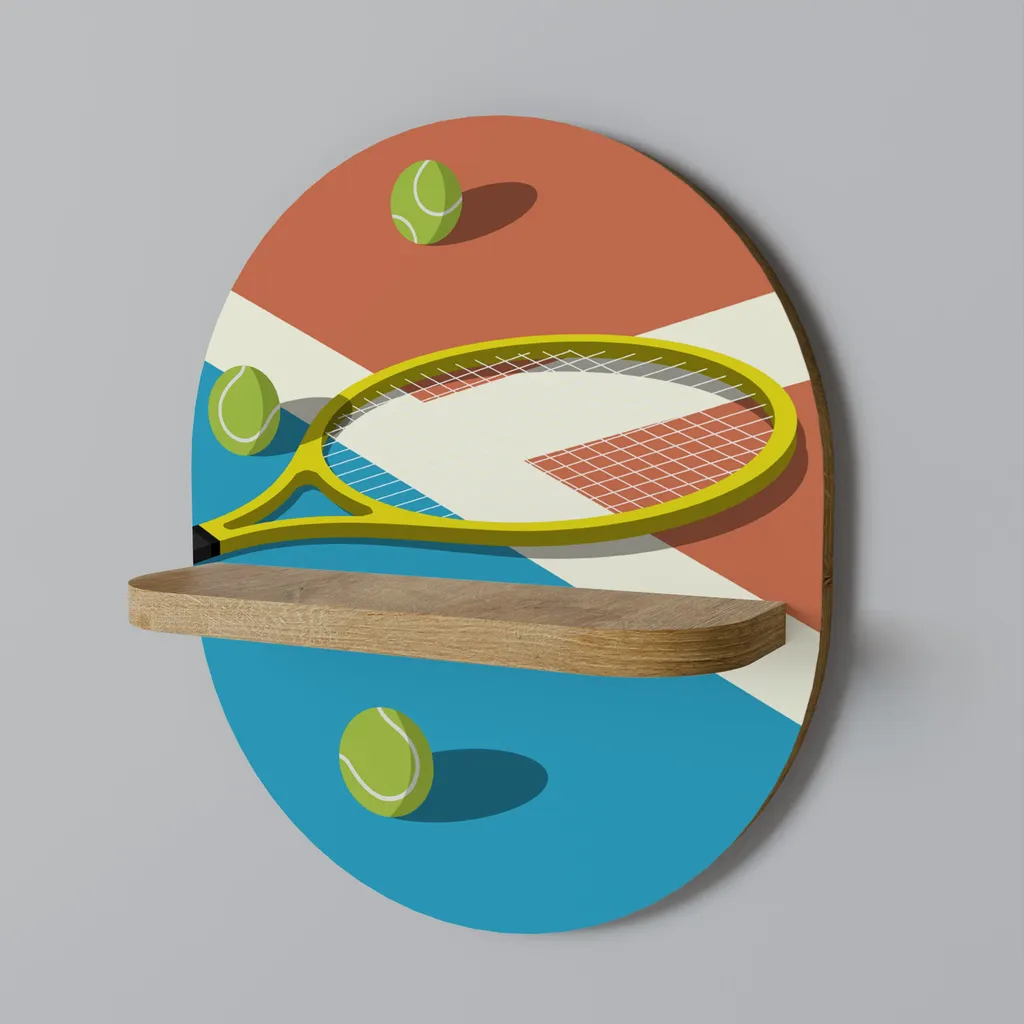 Étagère ovale TENNIS ESSENTIALS en bois et métal suspendue
