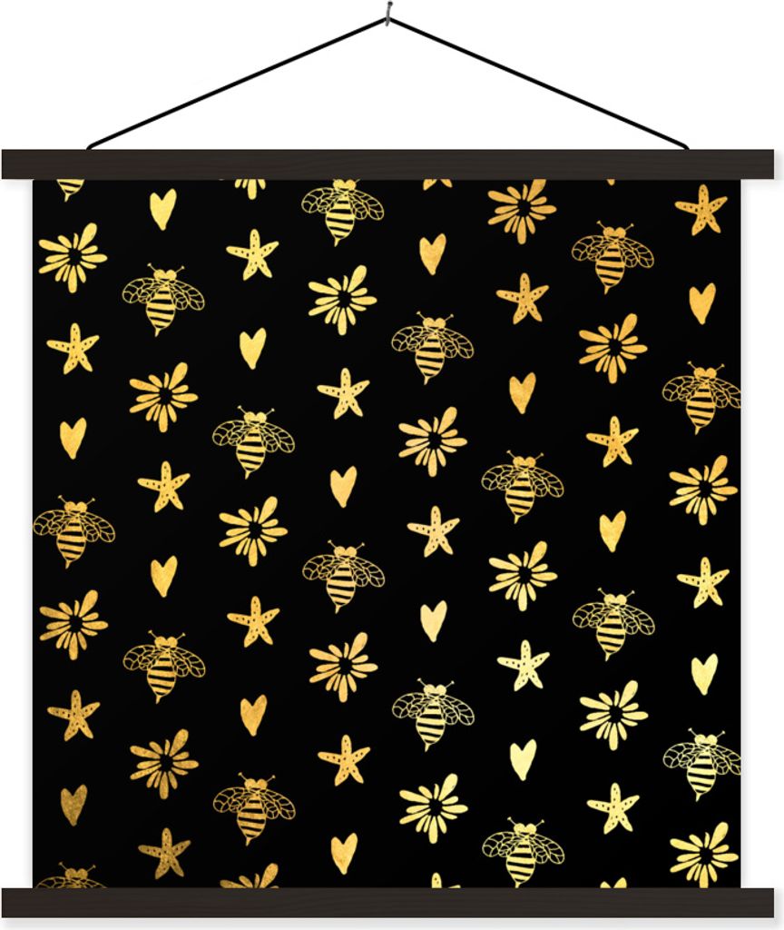 MuchoWow Textilposter Biene - Gold - Muster 60x60 cm mit schwarzem Rahmen - Posteraufhänger