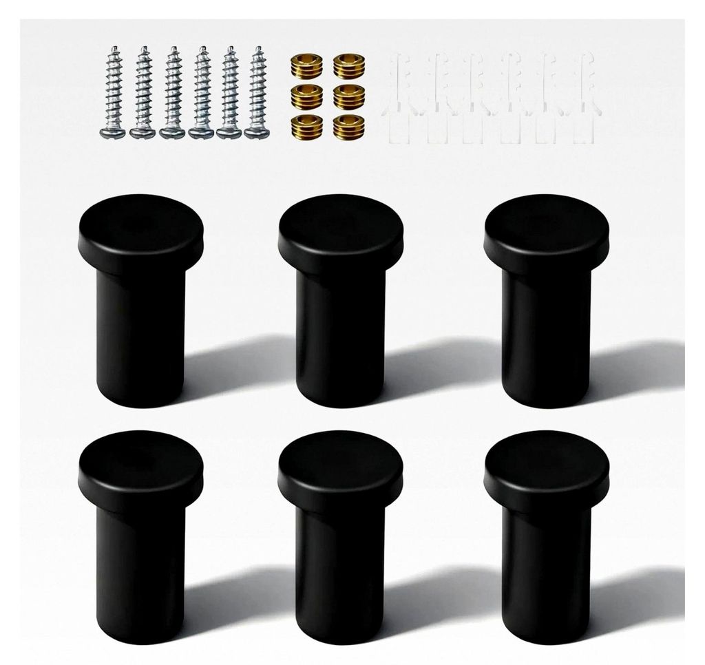 Schwarze Handtuchhaken 6 Stück zum Bohren | Zylindrische Wandhaken mit Montagezubehör | Haken für Handtücher in Küche, Bad, Flur und Wohnung