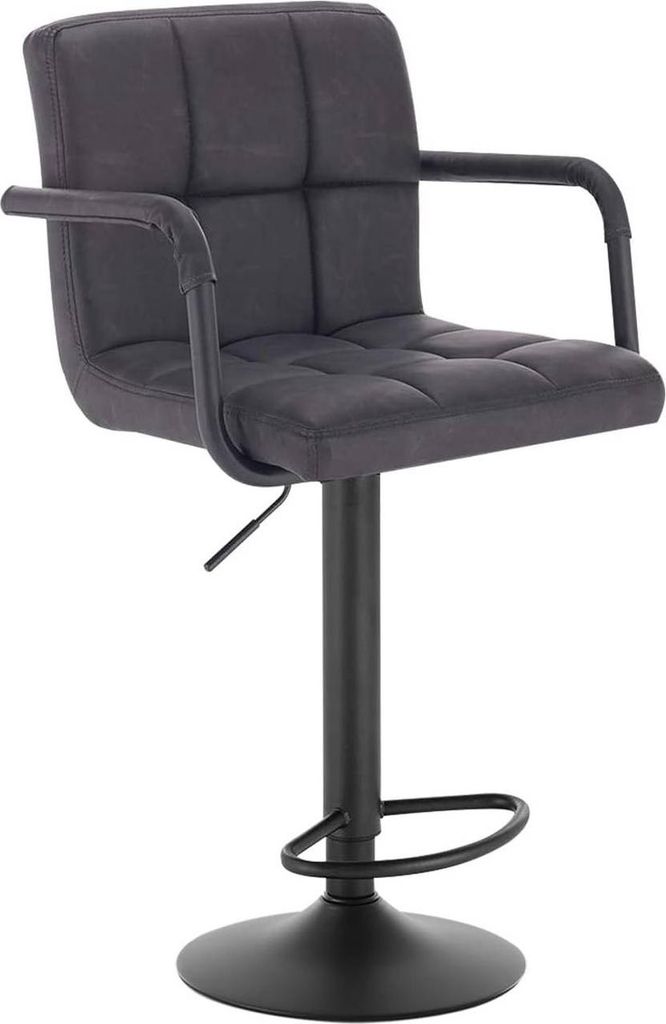 A gray bar stool with a black metal frame and base, shown against a white background.