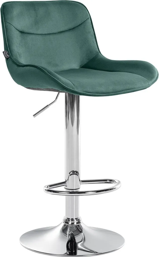 Sgabello Girevole 360° Velluto Verde: Altezza Regolabile e Base Cromo
