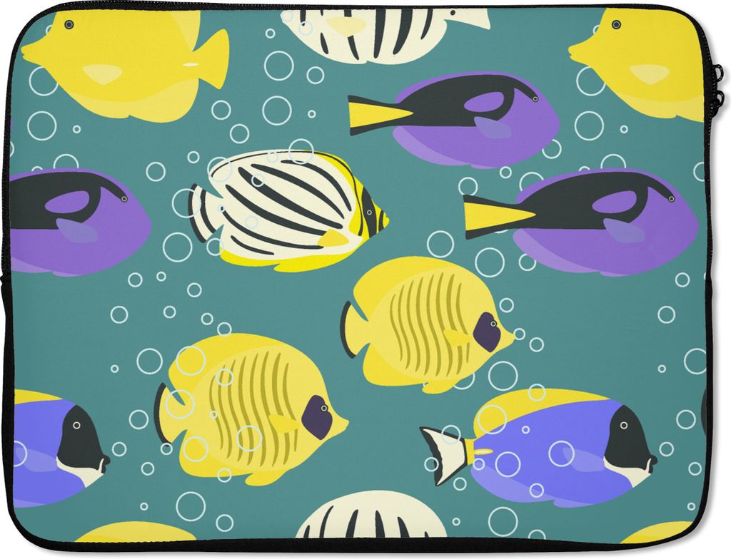 MuchoWow Laptop Hülle 17 Zoll Laptoptasche Muster - Fisch - Wasser - Zipper - Schutzabdeckung