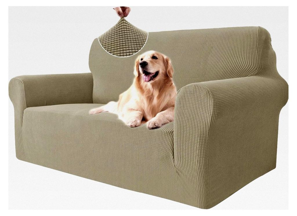 Sofaüberzug für 2-Sitzer mit Armlehne, rutschfester Stretch Sofabezug, modernes Sofa Cover für Haustiere, atmungsaktiver Couchüberzug mit elast...