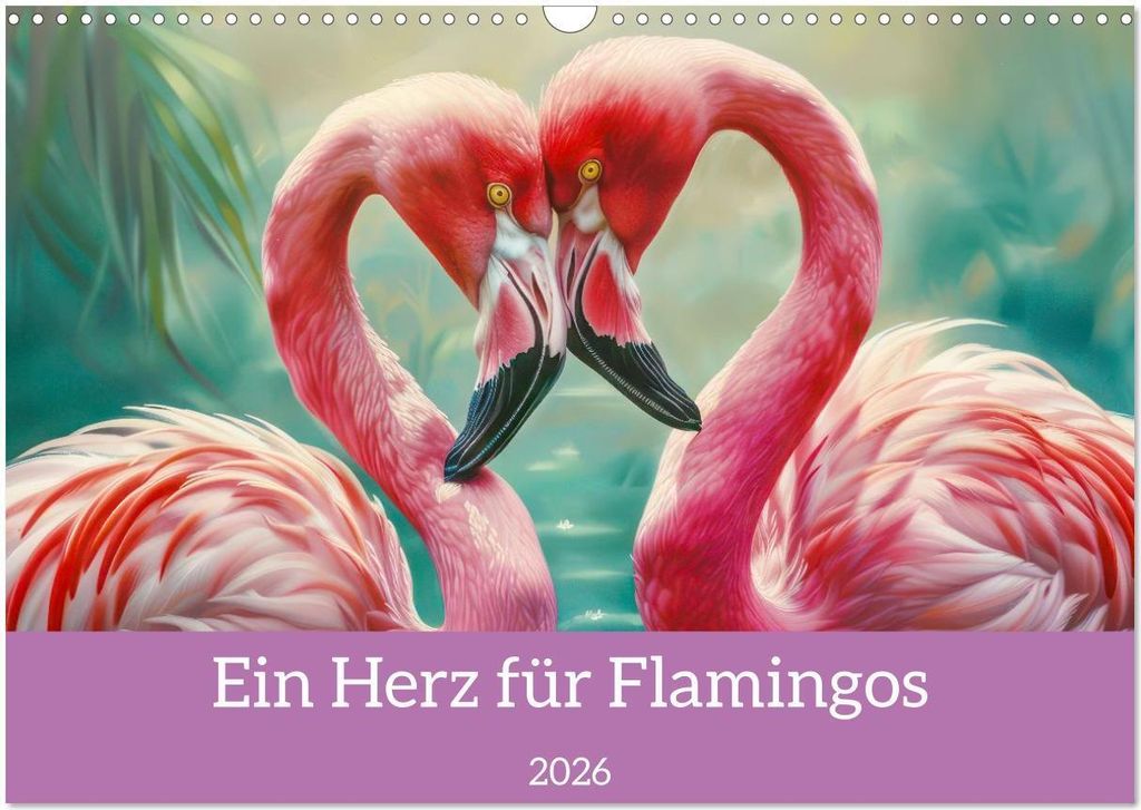 Ein Herz für Flamingos (Wandkalender 2026 DIN A3 quer), CALVENDO Monatskalender