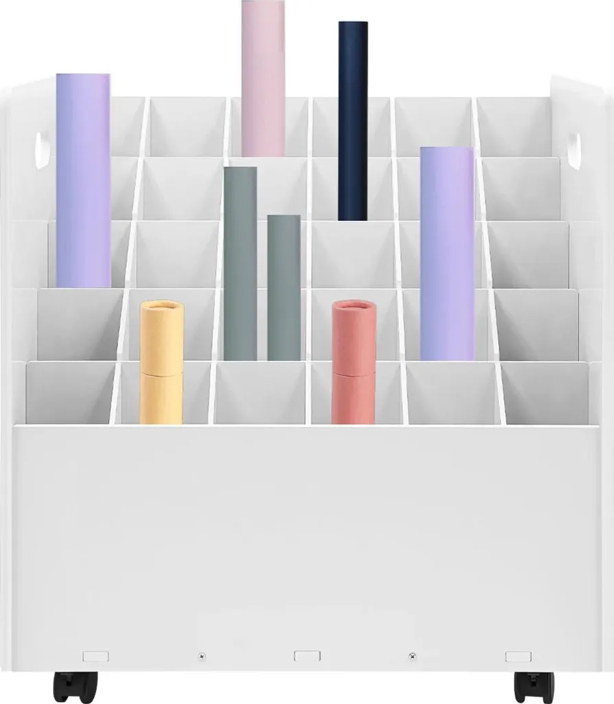 Chariot de rangement pour plans et affiches blanc avec 30 compartiments