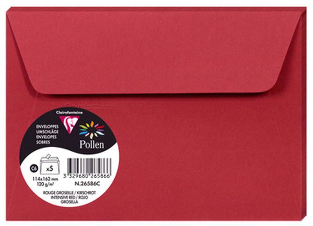 Clairefontaine 5 Umschl Pollen 114x162 kirschrot