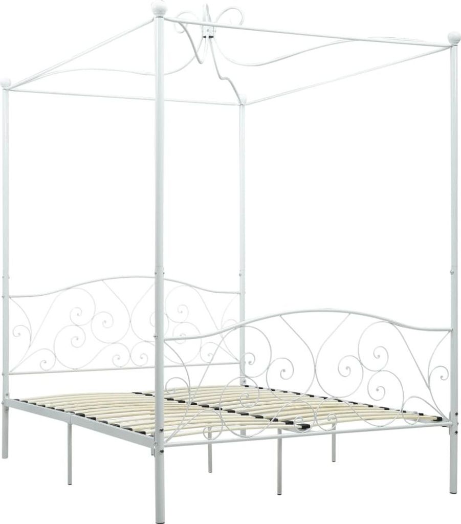 vidaXL Rám postele se stříškou bílý kovový 120 x 200 cm Obrázek produktu 