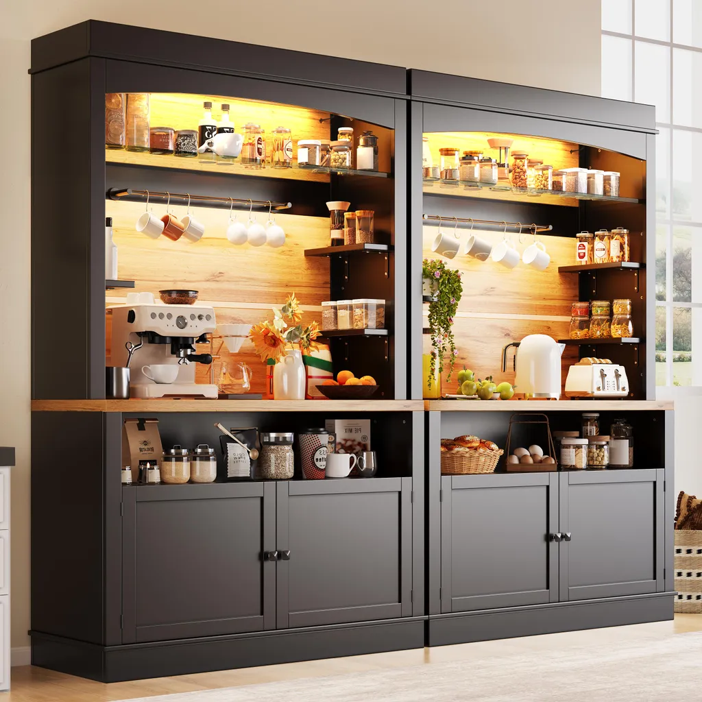 Armoire de cuisine robuste LED connectée avec comptoir et 6 crochets