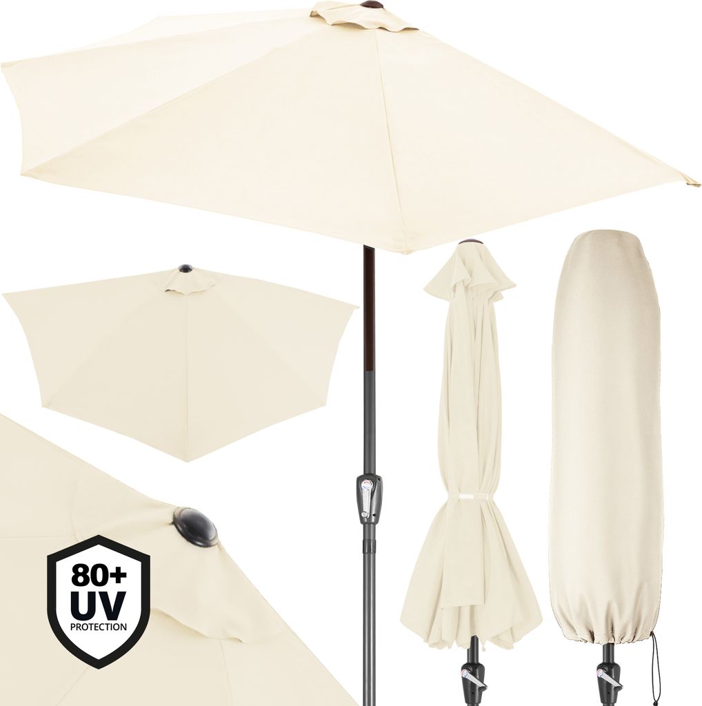 KINGSLEEVE Sonnenschirm Halbrund 2,7m Abdeckung UV-Schutz 80+ Balkon Terrasse Halbschirm Terrassenschirm Balkonschirm Halbrundschirm Beige Creme