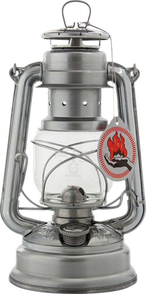 A silver metal lantern with a clear glass globe, shown against a white background.