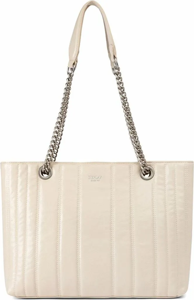 Sac Shopper REPLAY Écru Dirty White en Toile Robuste avec Grand Volume