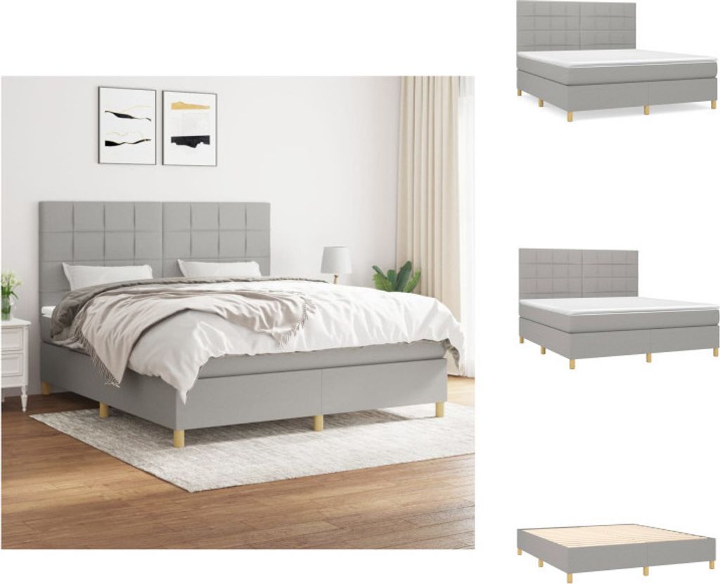 vidaXL Boxspringbett mit Matratze Hellgrau 180x200 cm Stoff - Betten & Bettgestelle