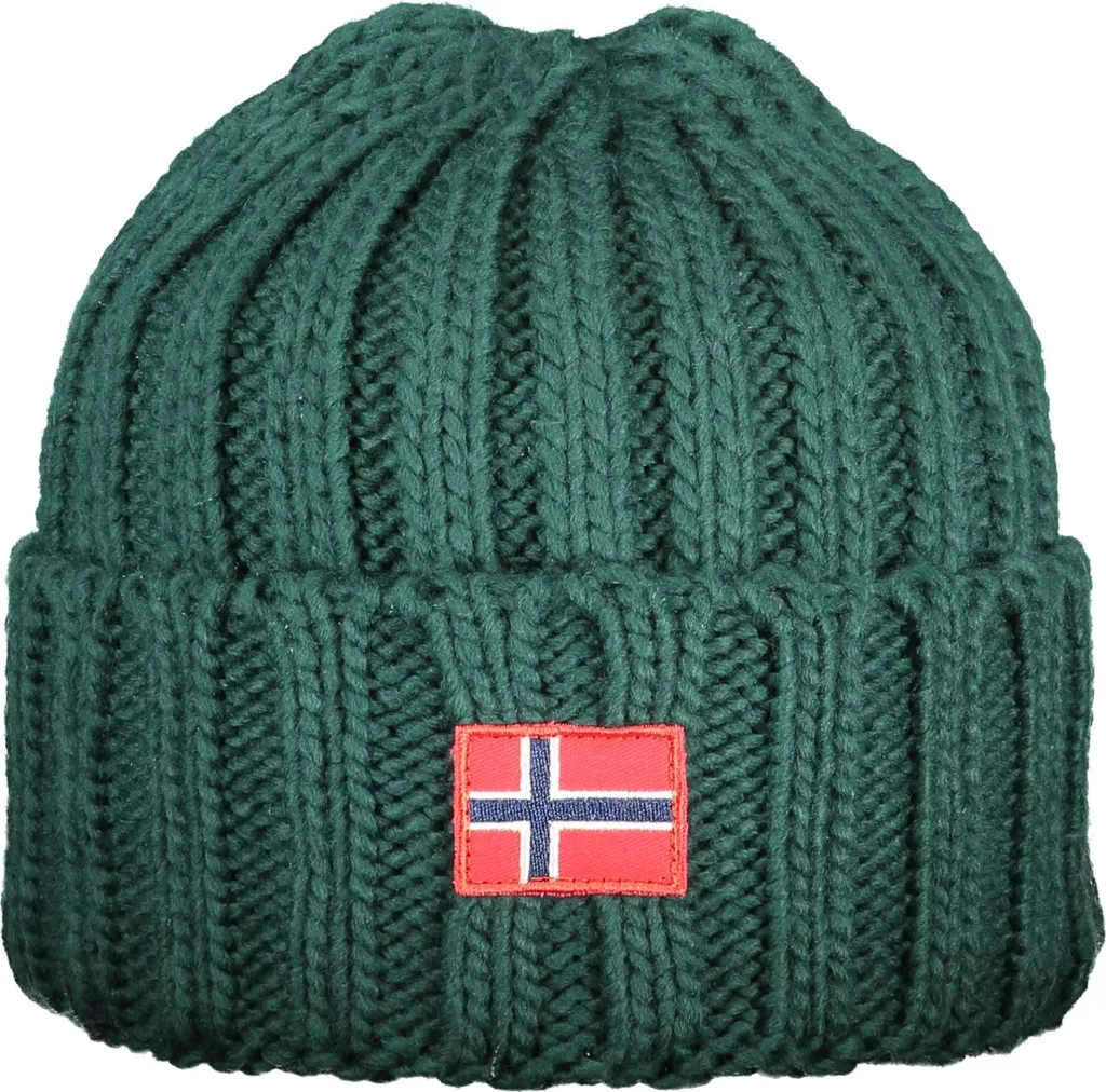 Berretto da uomo verde Norvegia con applicazione e logo alla moda