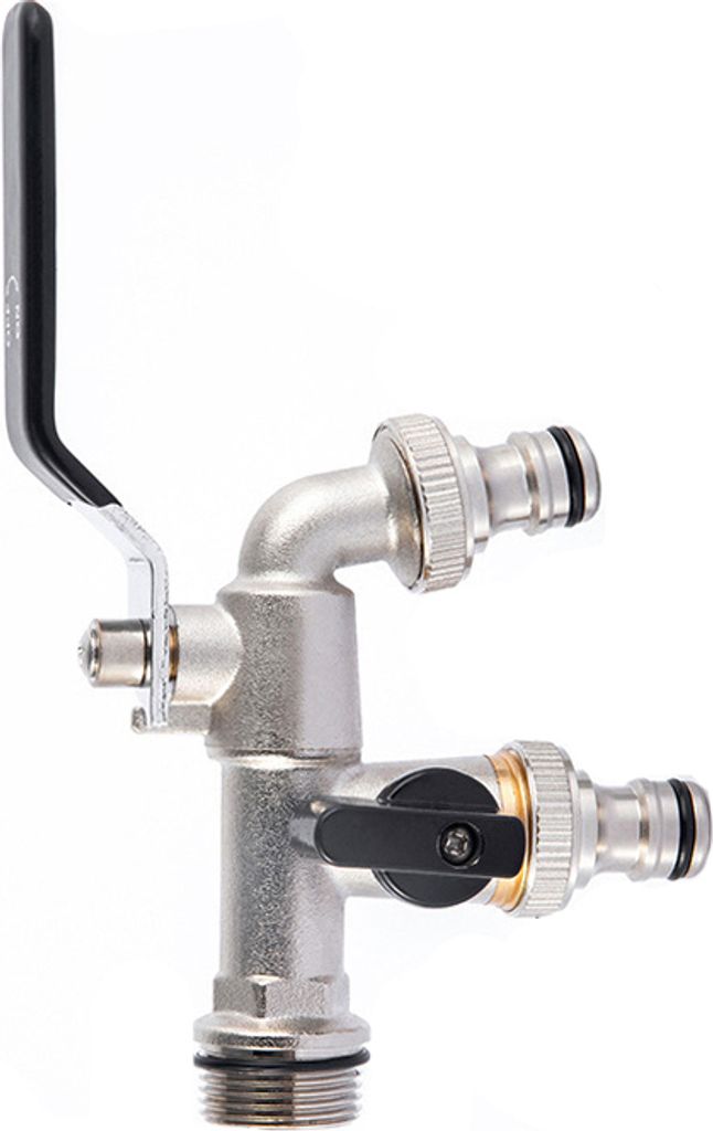 Garten Wasserhahn Aus Messing - Doppelauslass Für Waschmaschine & Bewässerung