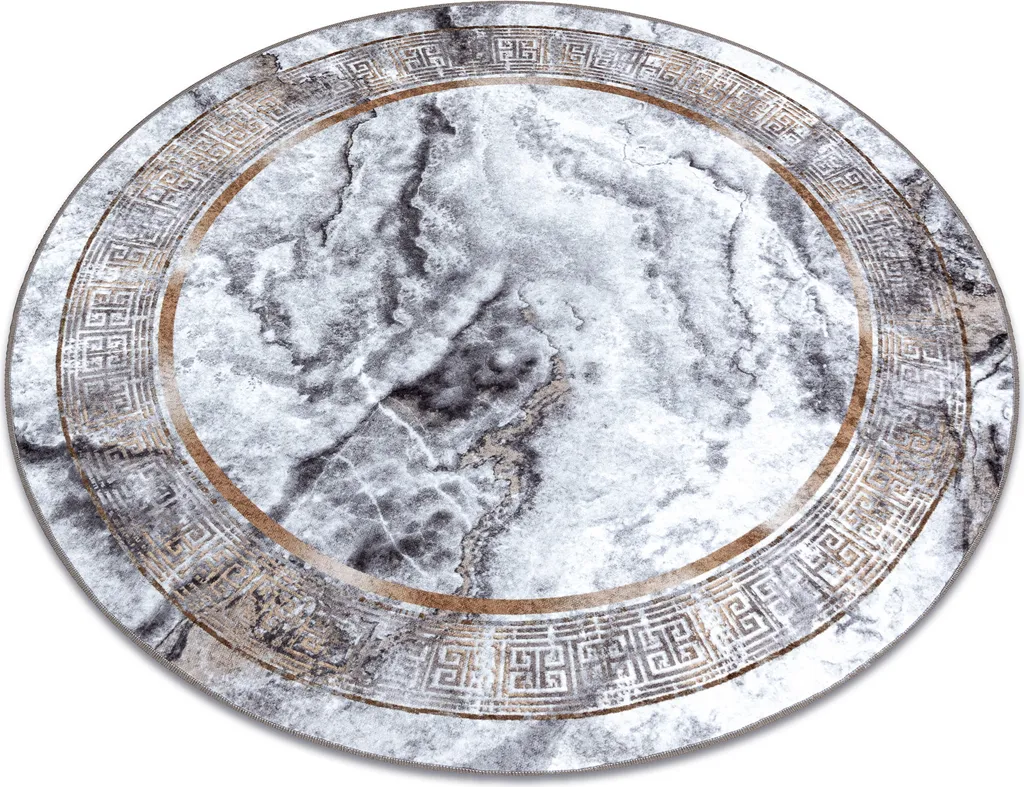 MIRO 51199.805 Tapis Rond Lavable Marbre Gris Doré 200 cm - Antidérapant