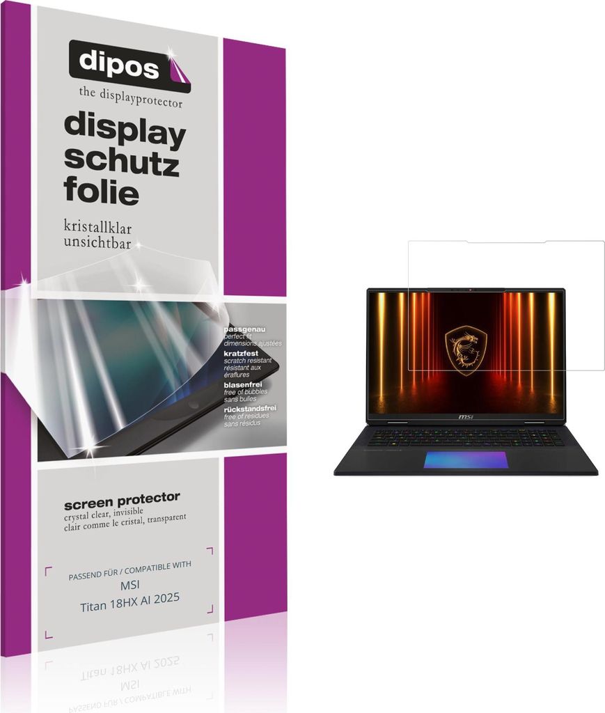 2x Schutzfolie für MSI Titan 18HX AI 2025 klar Displayschutzfolie Folie Display Schutz dipos