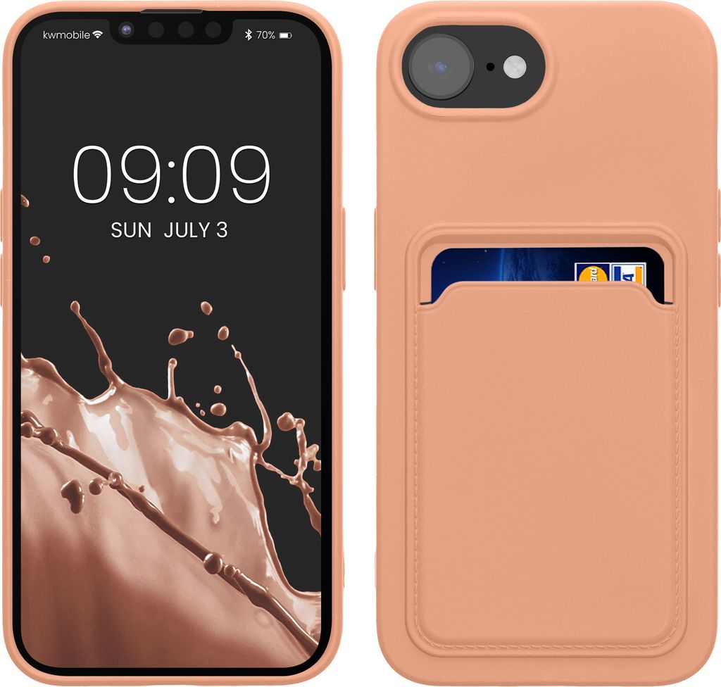 kwmobile Handyhülle kompatibel mit Apple iPhone 17e / iPhone 16e Hülle - Handy Cover mit Fach für Karten - in Grapefruit Pink