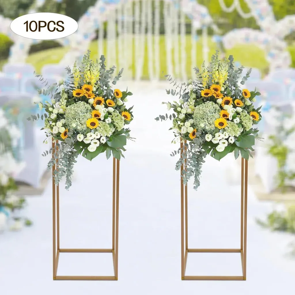 Support pour fleurs de mariage décoration centre de table doré M - 4