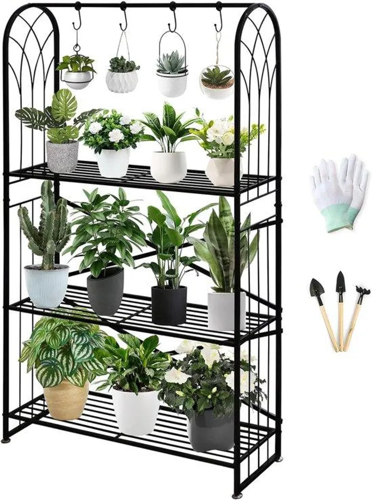 Étagère à fleurs réglable en métal noir 130,5 cm - Support plantes robuste