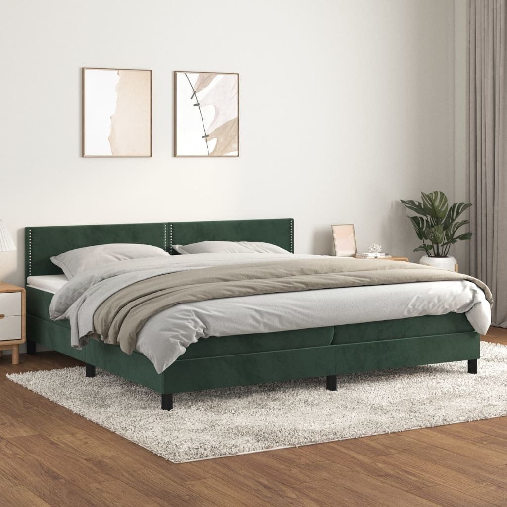 The Living Store Boxspringbett mit Matratze Dunkelgrün 200x200 cm Samt
