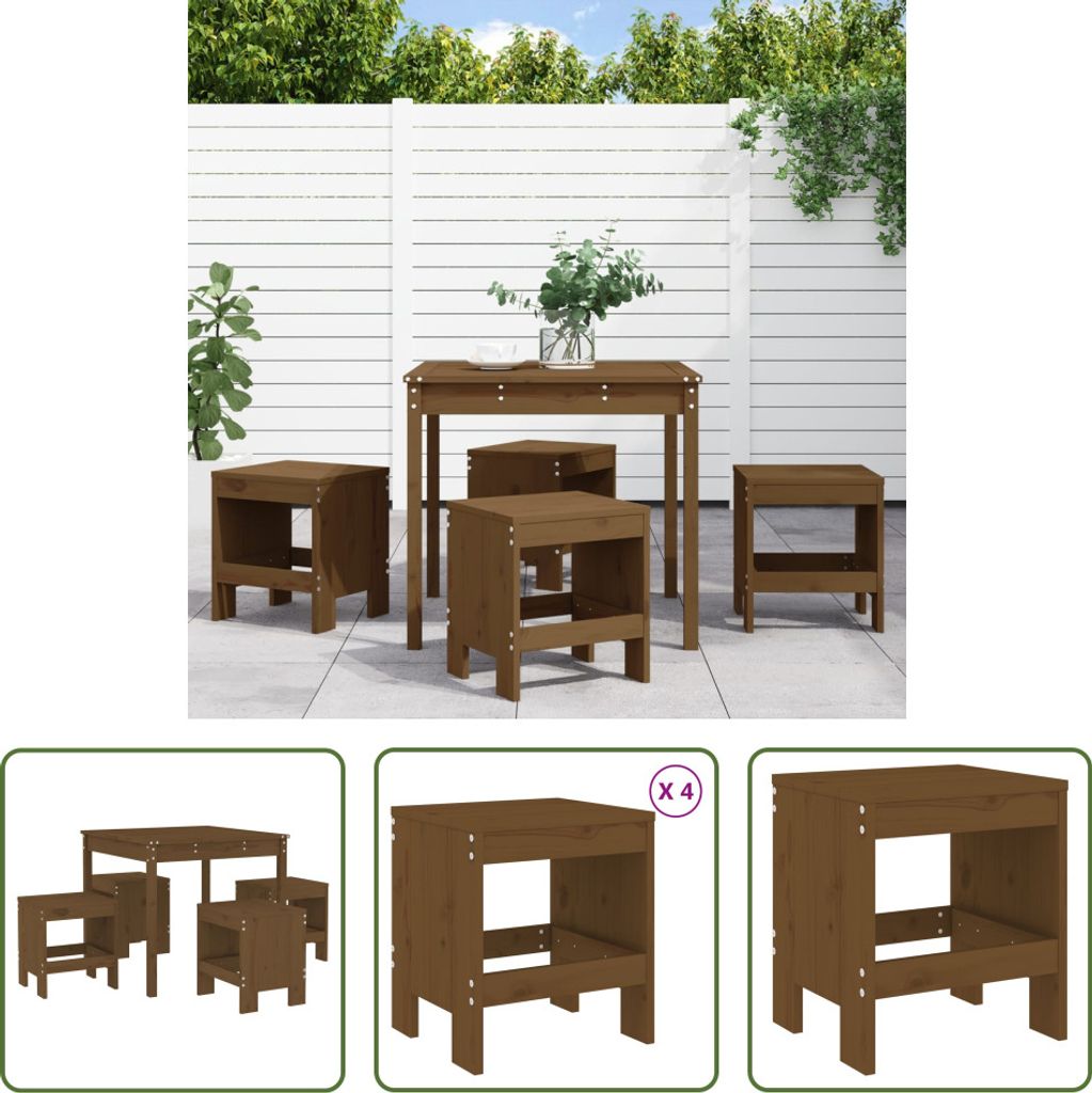 The Living Store 5-tlg. Garten-Essgruppe Honigbraun Massivholz Kiefer