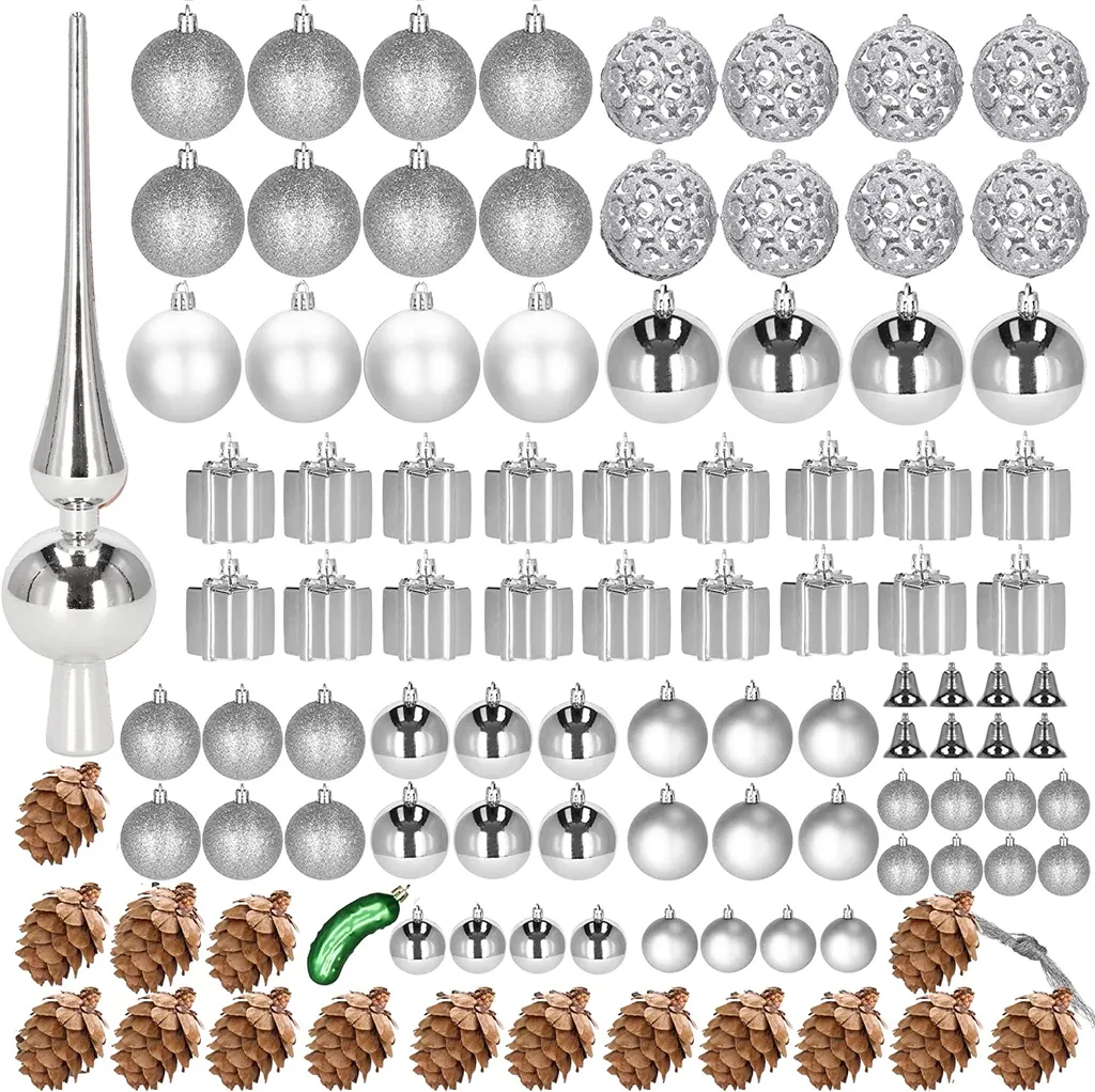 Set 100 Boules de Noël Argent Dentelle pour Décoration Arbre Géant - 3