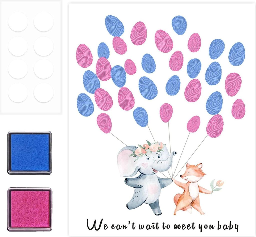 Fingerabdruckbaum für Babyshower - Gästebuch zur Geschlechtsenthüllung - Leinwanddekoration mit Stempelkissen