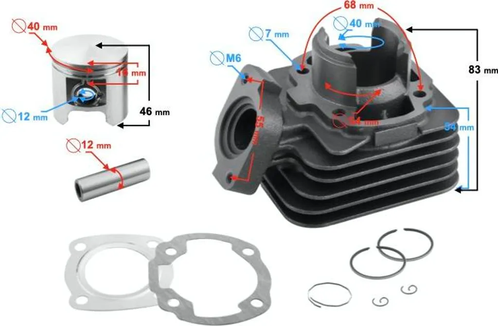 Cylindre Moretti 50cc fonte - Haute compression pour Buxy 2 temps AC