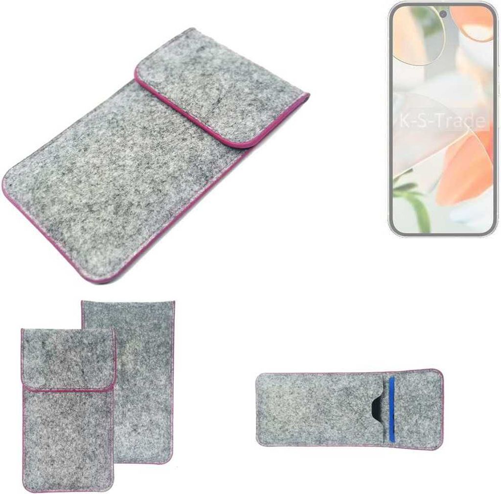 K-S-Trade Handy Schutz Hülle kompatibel mit Google Pixel 9 Schutzhülle Handyhülle Filztasche Pouch Tasche Case Sleeve Filzhülle hellgrau pinker