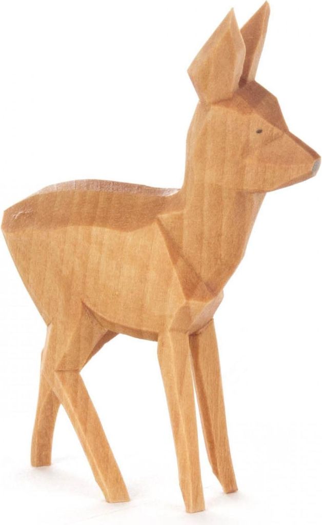 Holztier geschnitzt Reh stehend,groß Höhe 6cm NEU