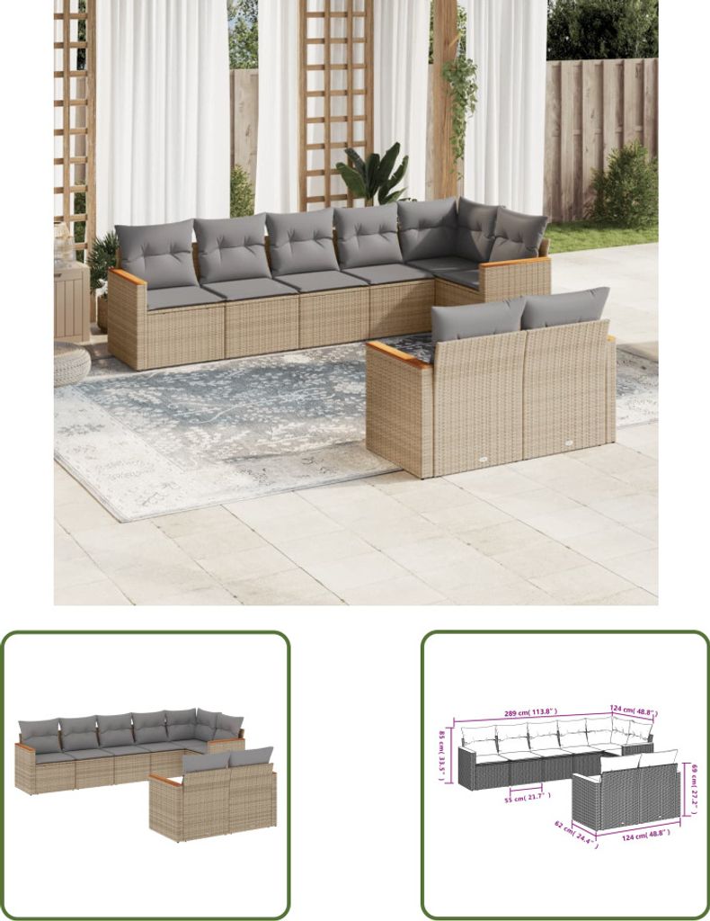 The Living Store 8-tlg. Garten-Sofagarnitur mit Kissen Produktbild 