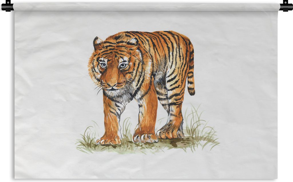 MuchoWow Wandteppich Wandbehang Tiger - Gras - Bild 150x100 cm Tapisserie Dekoration Wandtuch - Waschbar - Tapisserien - Wand-Decke