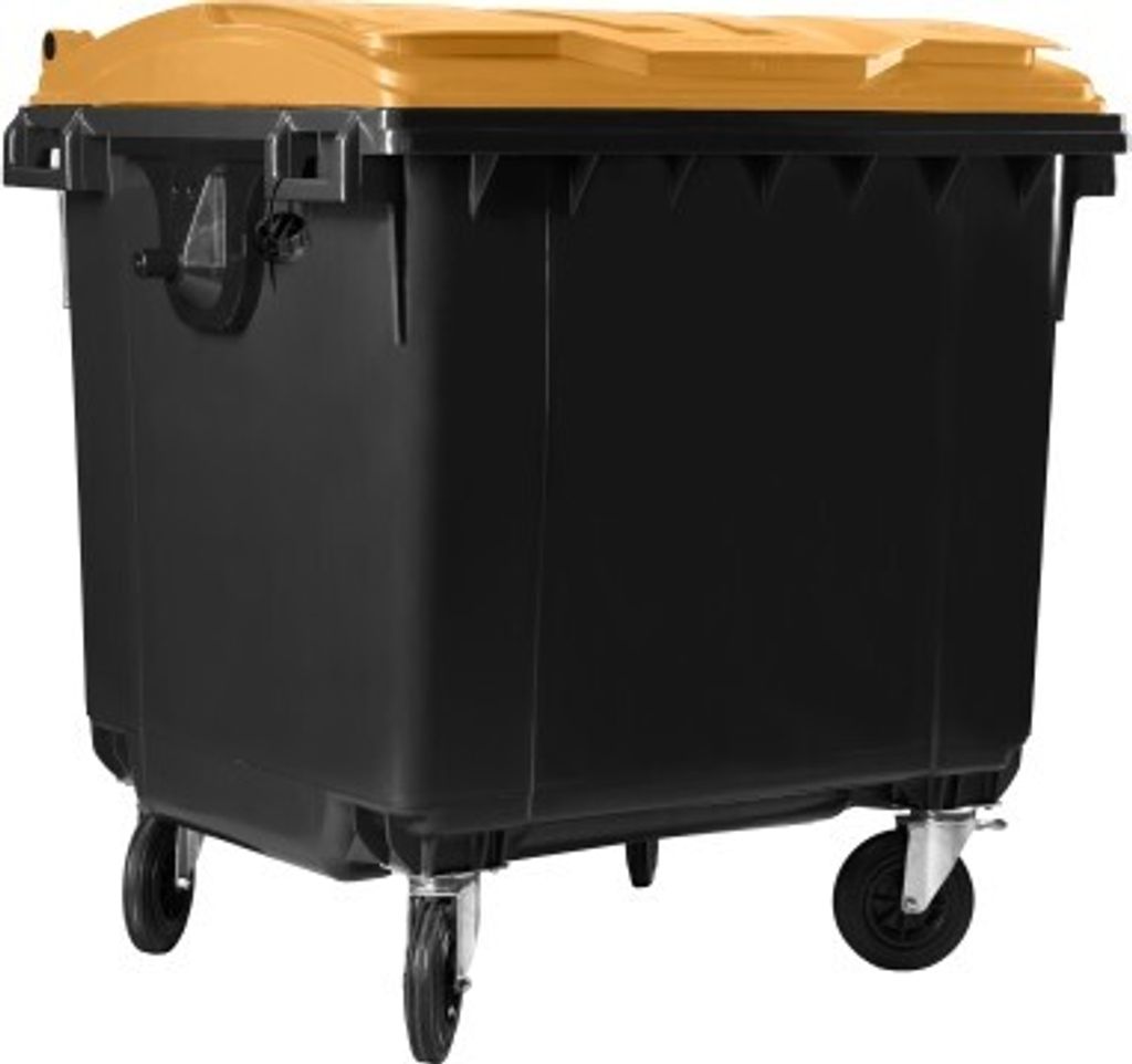 Hardwex Müllcontainer 1100 l Schwarz mit orangenem Flachdeckel