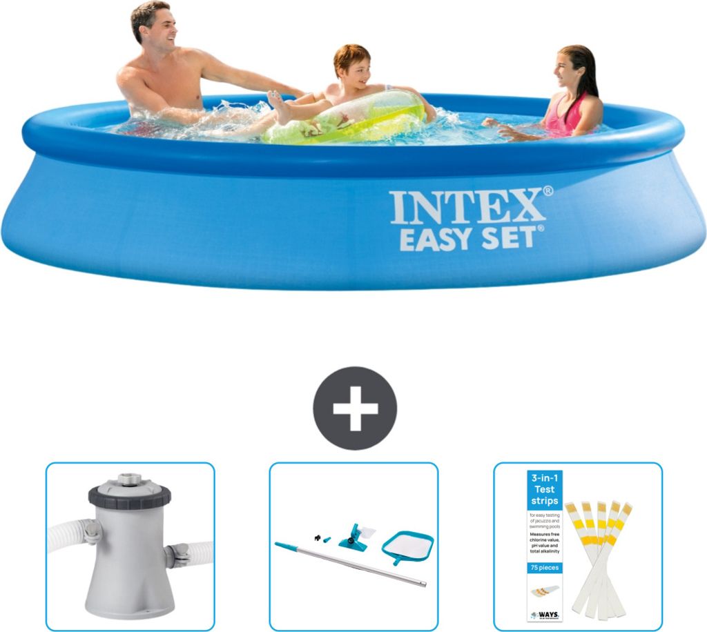 Intex runder aufblasbarer Easy Set-Pool – 305 x 61 cm – Blau – im Lieferumfang enthalten Filterpumpe für Schwimmbad - Reinigungskit - Testst...