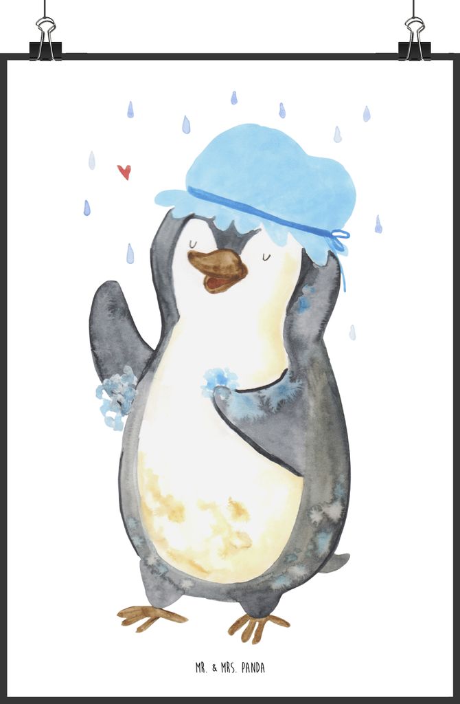 Mr. & Mrs. Panda Bild Pinguin Duschen DIN A1 - Weiß - Geschenk, drucke, Kunstdruck, Wandschmuck, wanddeko, Posterdruck, Pinguine, Duschkonzert, gl...