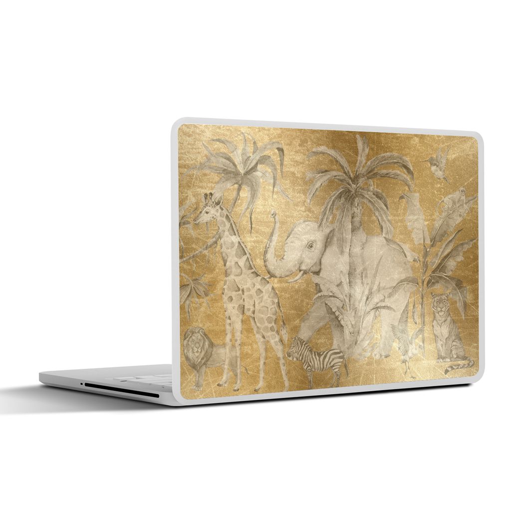 MuchoWow Laptop Aufkleber Sticker Cover Dschungel - Kinder - Gold - Tiere 30x21 cm - Sticker für Laptop - Selbstklebend