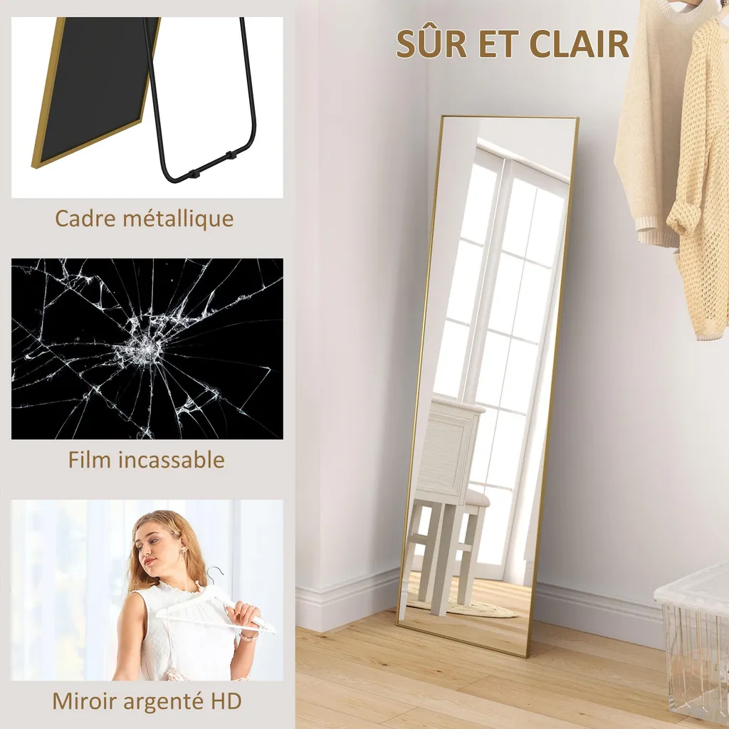 Miroir mural rectangulaire 160 cm avec cadre noir fin et robuste - 4