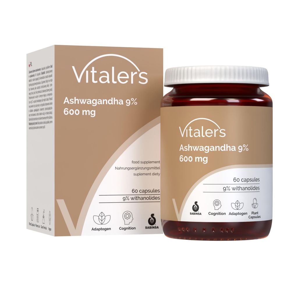 Vitaler's Ashwagandha 9% Extract 600 mg - 60 Kapseln, Vegan, 2 Monate Nahrungsergänzung, ohne Konservierungsstoffe, reine Zusammensetzung