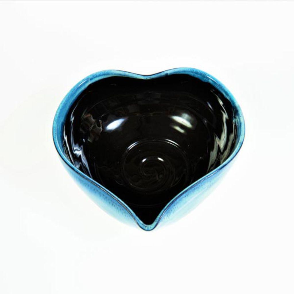 Keramik 30019 - Schale herzförmig mini schwarz-blau 10cm, handgefertigt aus Kreta, Servier-Schale