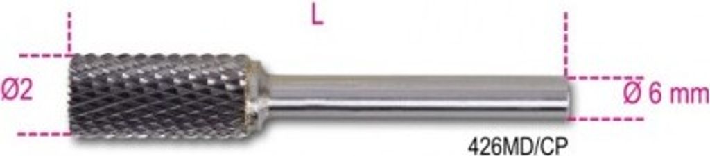 BETA-Hartmetall-Rotationsfeile, Zylinder 12 x 25 mm, Schaft 6 mm 426MD/CP12