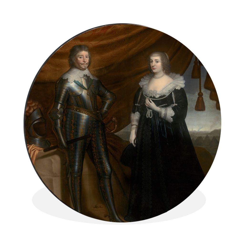 MuchoWow Aluminium Wandkreis Prinz Frederik Hendrik und seine Frau Amalia van Solms - Gerrit van Honthorst Ø 90 cm Wanddeko Modern Wohnzimmer - ...